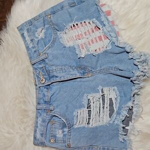 Soundgirl | Distressed High Waisted Jean Shorts